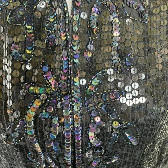 Vintage Style Design M Elegant black/multi full sequin silk jacket - Picture 7 of 11